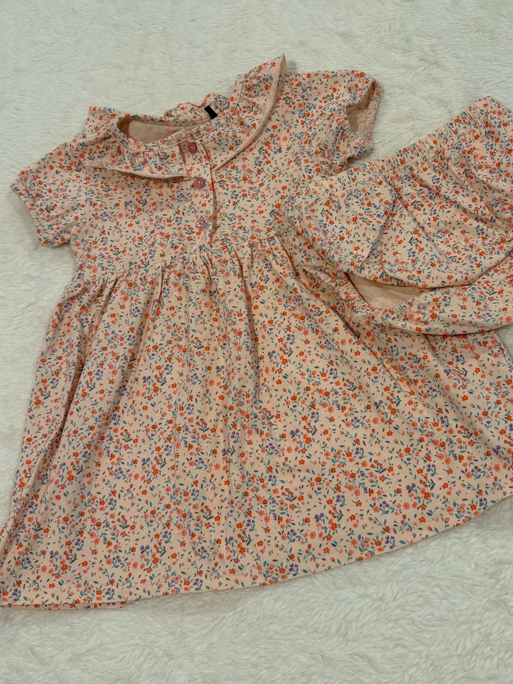 deux par deux Peach Floral Baby Dress Set